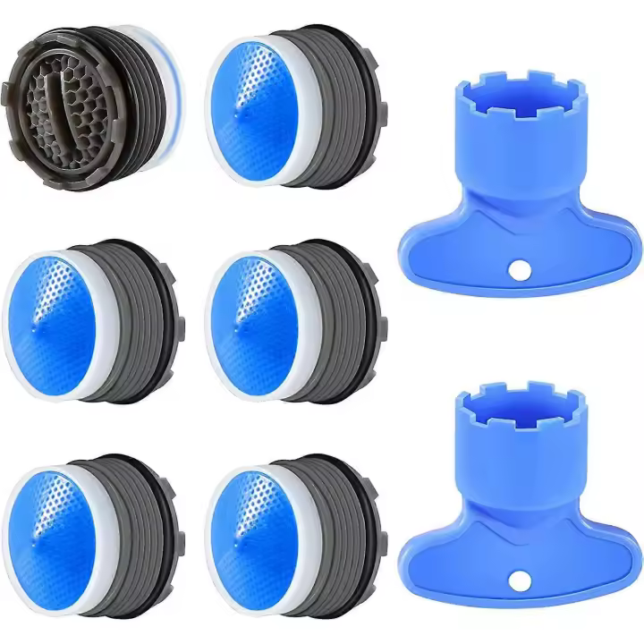 6 piezas, aireador M18.5, aireador de grifo de baño de cocina, aireador de grifo de fregadero con 2 llaves de plástico de ahorro de agua, azul - 1