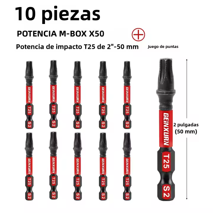 Set De Puntas De Destornillador Magnéticas Geinxurn T25 Impacto Duro Con Caja De Almacenamiento S2 Acero De Aleación Torx #25 Star Bits - 1