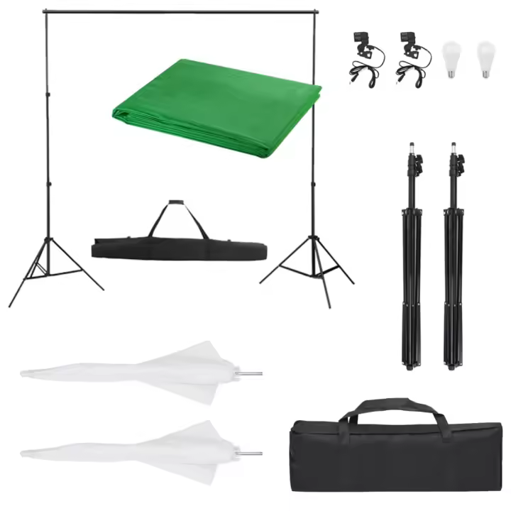 vidaXL Kit de estudio fotográfico con set de luces y fondo - 1