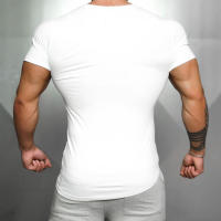 Camiseta De Hombre Para Fitness Y Gimnasio Con Cuello Redondo Y Manga Corta Algodón Transpirable Ajustada Para Correr Y Bodybuilding - details 5
