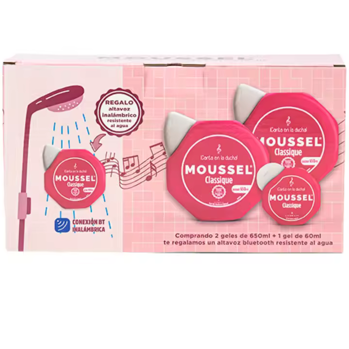 Moussel Gel de Baño - Pack + Altavoz Inálambrico: 2 Gel de Baño Moussel 650 ml + 1 Gel Mini + Altavoz Inálambrico Bluetooth GRATIS - 1