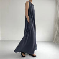 Vestido Maxi De Verano Para Mujer REALEFT 2024 Color Sólido Elegante Con Bolsillos Cintura Suelta Sin Mangas Casual Largo Hasta La Rodilla Material Algodón Y Poliéster - details 17