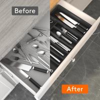 Organizador de cajones para cubiertos, bandeja de utensilios extensible para cocina, cubiertos ajustables y soporte de cubiertos, almacenamiento de plástico compacto - details 4