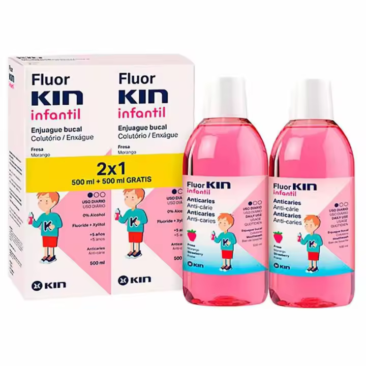 Duplo Kin Flúor Infantil Enjuague Bucal Fresa 500+500 ml - 1