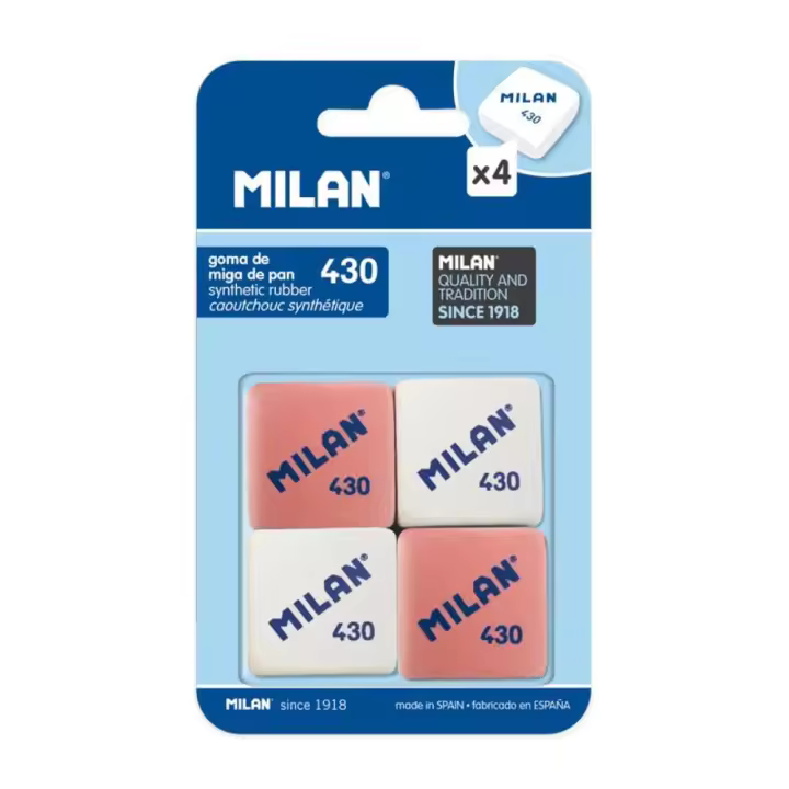 MILAN - Blíster 4 Gomas de Borrar Cuadrada MILAN 430 de Recambio - 1