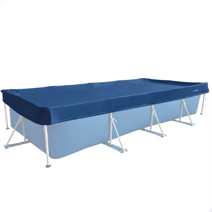 INTEX - Cobertor para piscina rectangular, azul oscuro, agujeros de drenaje, cordón agarre, voladizo 20 cm, funda de piscinas, lona para colocar piscina, cubre piscinas rectangular - 1