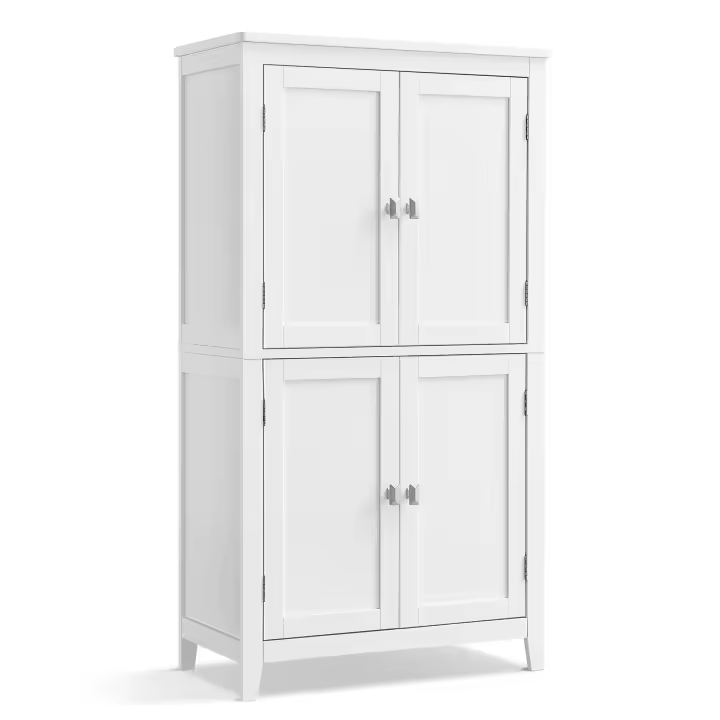 VASAGLE Mueble de Baño, Armario de Baño, Armario de Cocina, Armario Almacenaje con 4 Puertas, Estantes Regulables, 30 x 60 x 110 cm, Gris Pizarra / Blanco - 1