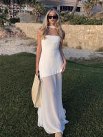 Vestido Sin Mangas De Moda Para Mujer Verano 2025 Con Cinta Y Patchwork Elegante Vestido De Malla Con Abertura Vestido Largo Para Playa - details 2