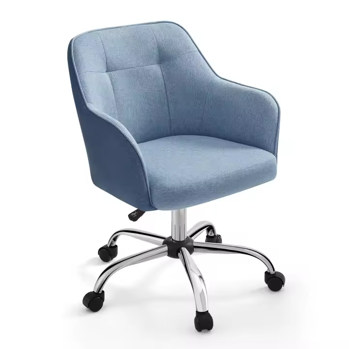 SONGMICS Silla de Estudio, Silla Giratoria, Altura Ajustable, Carga de 110 kg, Marco de Acero, Tela de Algodón-Lino Transpirable, para Estudio, Dormitorio, Azul/Gris/Gris Claro/Marrón/Negro/Rosa/Verde - 1