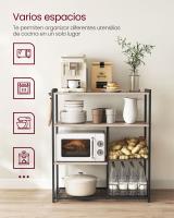 Estantería de cocina con cestas de malla y soporte para microondas, 80x35x95 cm, incluye estantes y ganchos, disponible en marrón rústico, nogal y greige - details 3
