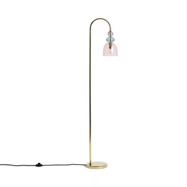 LEDKIA LIGHTING - Lámpara de Pie Metal y Cristal Baudelaire | Diseño Vintage | Soporta Bombilla E14 | Uso Interior | Dimensiones: 1500x290x220 mm, Dorado, Metal Vidrio - 1