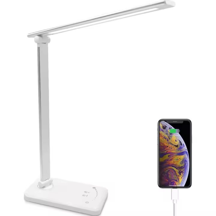 Lámpara de escritorio, USB Flexo LED con 5 niveles de brillo y 5 modos, temporizador de 30/60 min, cuidado de los ojos, función de memoria, control táctil, luz para estudiar a los niños blanco - 1