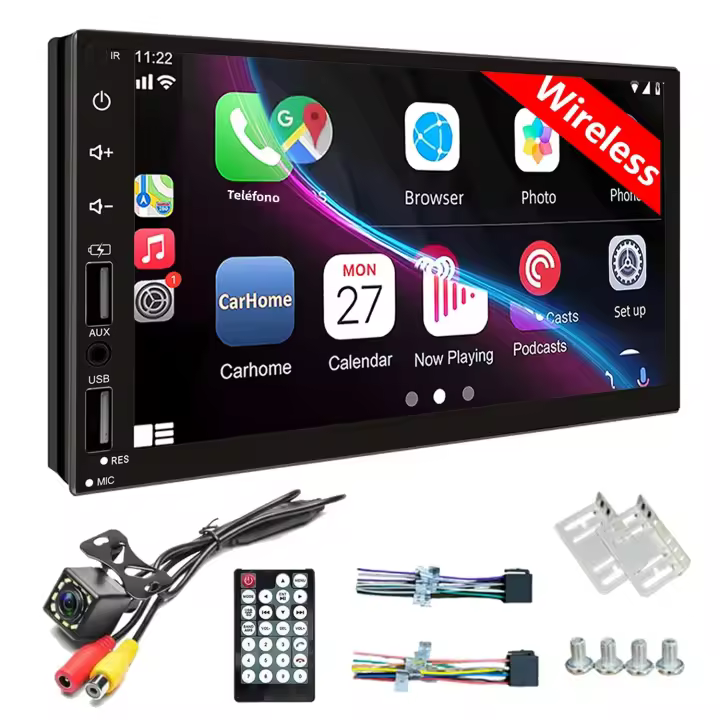 Reproductor Multimedia Para Coche 7 Pulgadas Pantalla Táctil HD 2 Din Con Cámara Trasera Bluetooth Navegación 2 Entradas USB AUX Compatible Con CarPlay Y Android Auto - 1