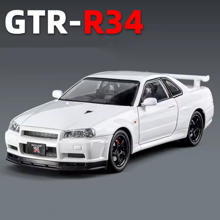Coche De Juguete Nissan Skyline GTR R34 a Escala 1/24 En Metal Con Llantas De Goma Puertas Abatibles Regalo Ideal Para Niños - 1