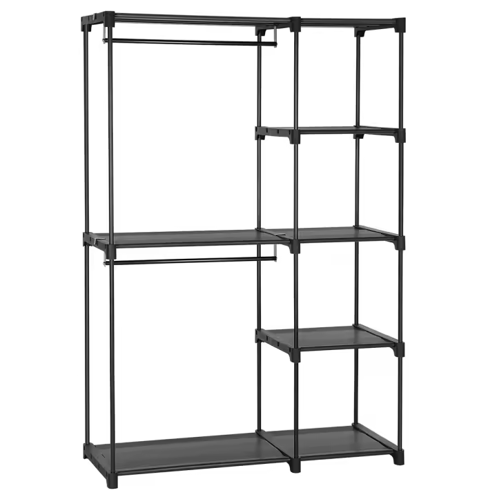 SONGMICS Armario de Ropa, Armario Plegable, Perchero con Barras, Armario de Almacenamiento Abierto, Organizador de Almacenamiento, Guardarropa, Dormitorio, 43 x 112 x 165 cm, Gris/Negro - 1