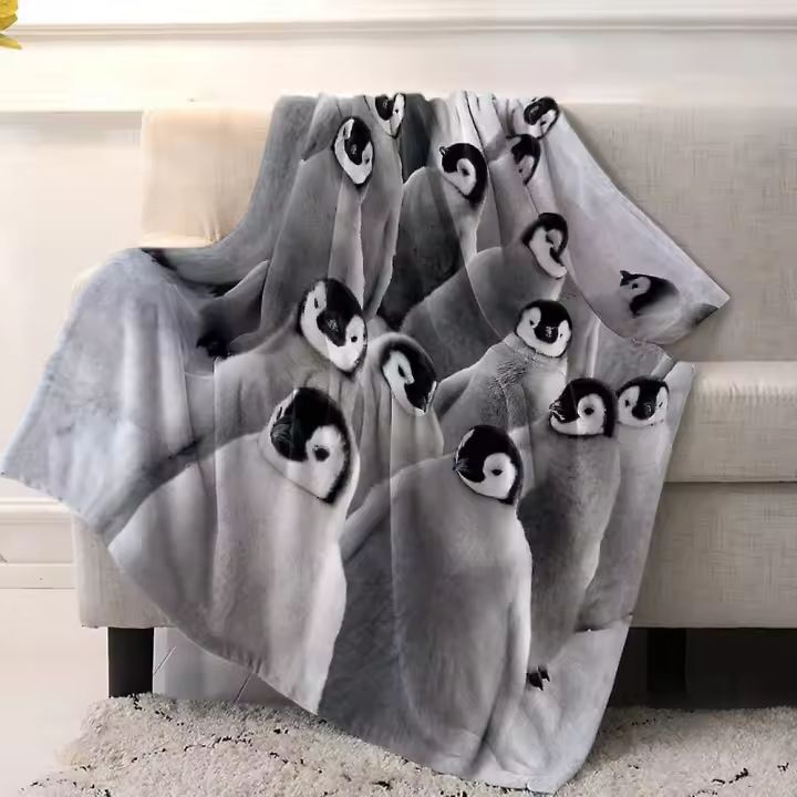 Flannel Fleece Throw Blanket Cute Penguins Lightweight Comfy Throw Blanket for Bed/Couch/Sofa/Camping/Office/Travel- The South Pole Wild Animal - 1