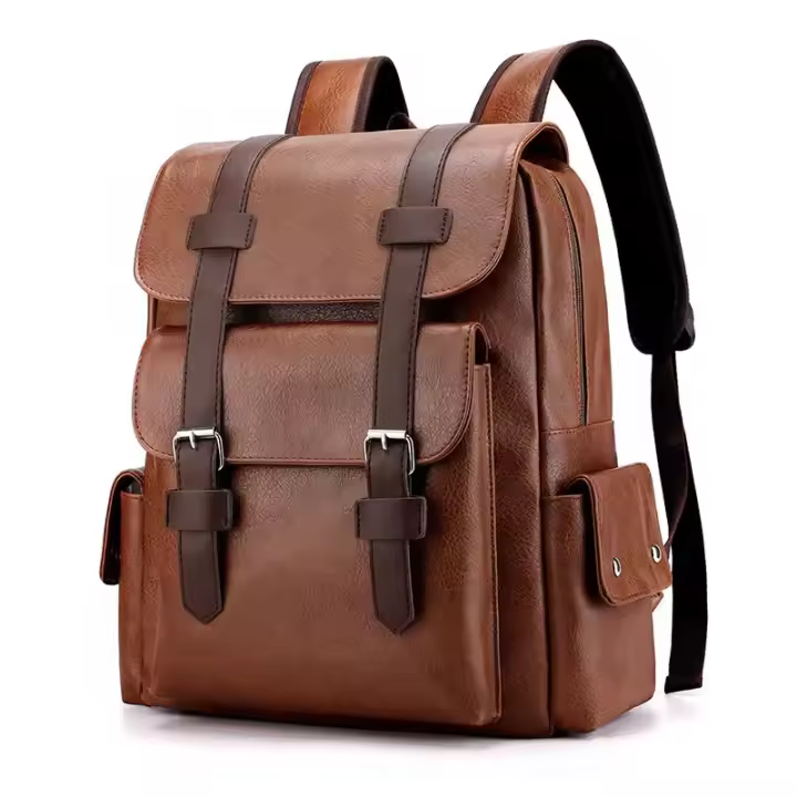 Mochila de hombro de cuero impermeable para hombre, bolso Retro informal de gran capacidad para ordenador portátil de negocios para estudiantes, mochila escolar de viaje, moda - 1