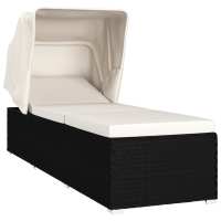 vidaXL Tumbona con toldo y cojín ratán sintético Negro y crema, Marrón, Gris Sillas de Exterior Ideal para jardín, playa, piscina, terraza Tumbona Piscina Tumbonas Playa Tumbonas Jardín Exterior - details 2