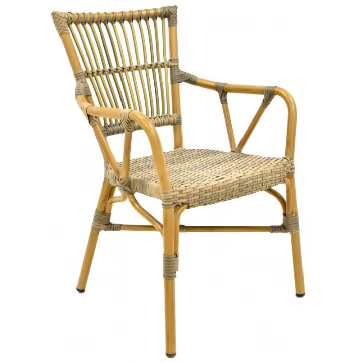 Sillón PARLAS, aluminio, ratán marrón y gris - 1