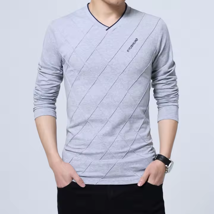 Camiseta De Manga Larga Para Hombre Estilo Casual Slim Fit Con Cuello V Moda Harajuku Ropa De Calle Regalo Para Amigo - 1