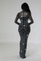Vestido De Baile Elegante Para Mujer Con Diamantes Y Malla Largo De Manga Elegante Para Fiesta Y Noche Vestido De Lujo - details 4