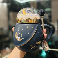 Taza De Cerámica Con Tapa Y Cuchara Serie Astronauta Regalo Creativo Para Negocios Eco-amigable Para Café Y Té Cumpleaños Y Fiestas Para Niñas - details 8
