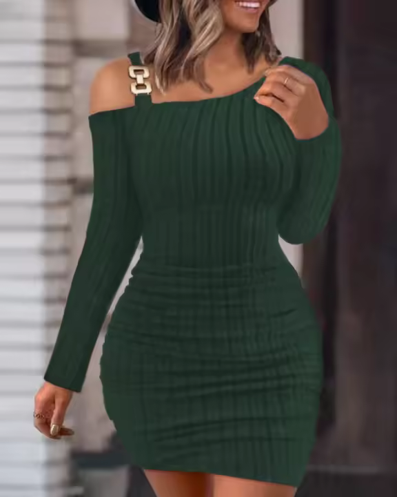 Vestido Bodycon De Moda Para Mujer Con Manga Larga Y Diseño De Tejido Grueso Para Otoño E Invierno Vestido Mini Elegante Para Oficina - 1
