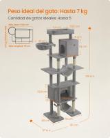 Árbol Grande para Gatos de 201 cm, Rascador Multinivel con Plataforma, Cesta, 2 Casas y 2 Hamacas, Color Gris Claro - details 5