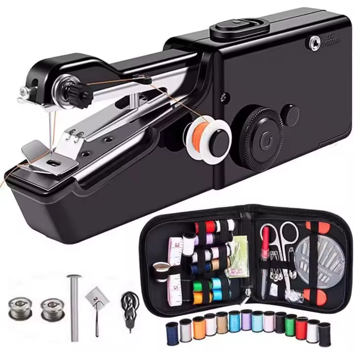 Mini máquina de Coser portáthil, máquina de reparación de papel de mano de costura Doméstica para principios adultos para ropa de Tela (Negro, Type 3) - 1