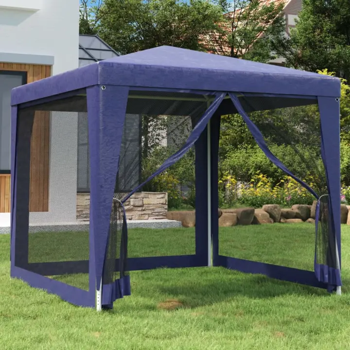 vidaXL Carpa para fiestas con 4 paredes de malla HDPE azul 2,5x2,5 m - 1