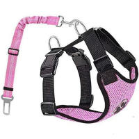 Juego De Arnes Para Coche Para Perros Con Cinturón De Seguridad Ajustable Y Malla Transpirable Y Cuerda Elástica Para Vehículo - details 0