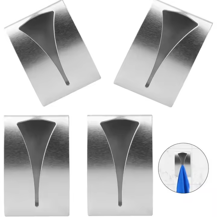 4Pcs Self Adhesive Metal Towel Holders, Stainless Steel Hand Towel Hook Tea Towel Hook Rack for Bathroom Kitchen - 1