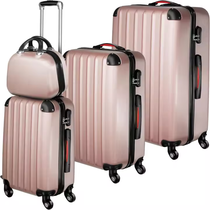 Juego de 3 Maletas Rígidas de Plástico ABS y 1 Neceser, Tamaños XL-L-M, Set Maletas Viaje con Ruedas de 360º Extraíbles, Cerradura de Combinación, Asas Laterales y Asa Telescópica - rosa - 1