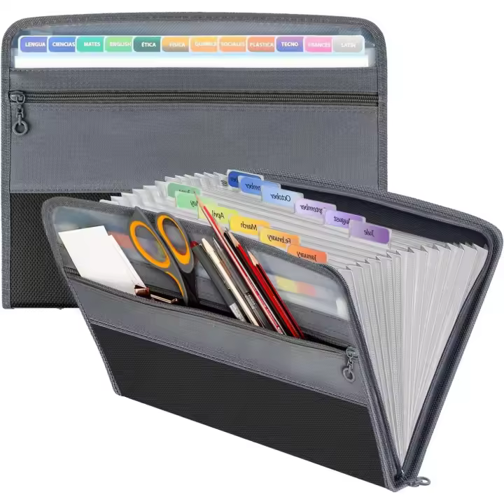 Carpetas organizadoras de Documentos, carteras de Archivos con 13 bolsos de plástico, archivador portátil de Acordeón - 1