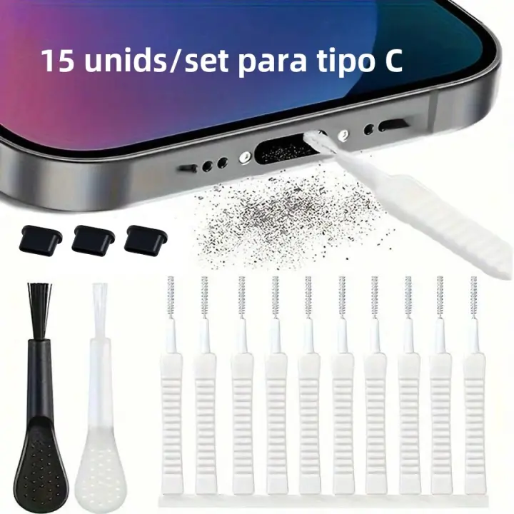 Kit De Limpieza Y Protección 15PCS Con Tampas De Polvo Para Puerto Tipo-C Y Limpiador De Teclado - Evita La Polución En Teléfonos Móviles Y Computadoras - 1