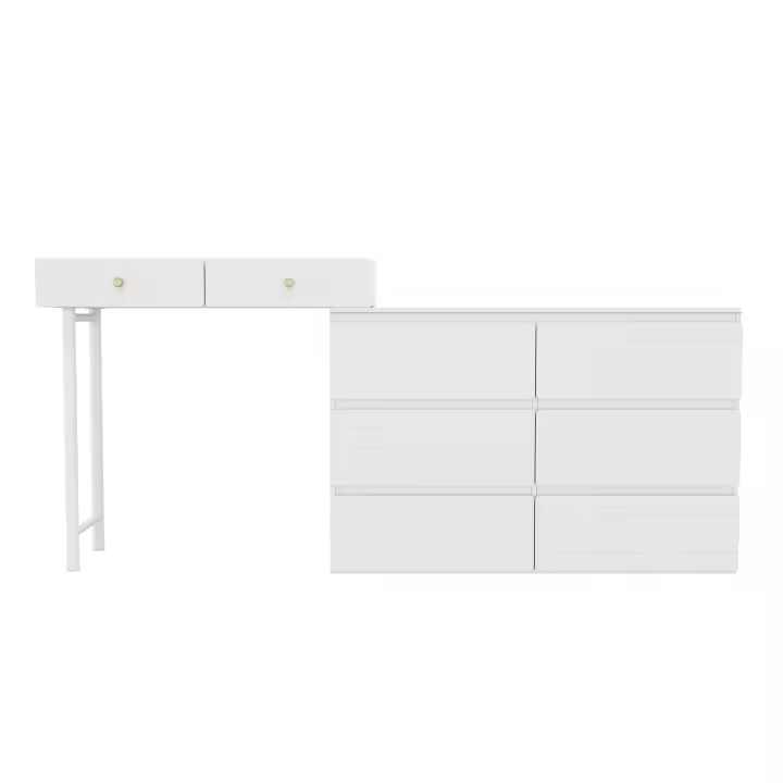 (Sin Silla ni Espejo), incl. Aparador Extraible, Práctico Armario 180*40*85cm, 3 NIVeles, 6 CAJones, Toque, Blanco - 1