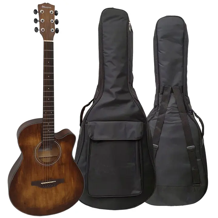 ROCKSTAR MUSIC - Guitarra Acústica Folk Auditorio SA-4000BR con Cutaway Cuerdas Metálicas y Funda - 1
