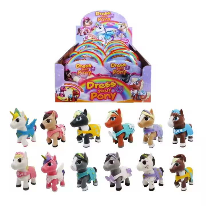 FUNKYBOX - Dress your Pony - Cambiales la ropita - Mide 8x8 cm - Una unidad - Hay un total de 12 coleccionables -  Modelos aleatorios - Incluye 1 Pony y 1 Ropa - Mayores de 6 años - 1
