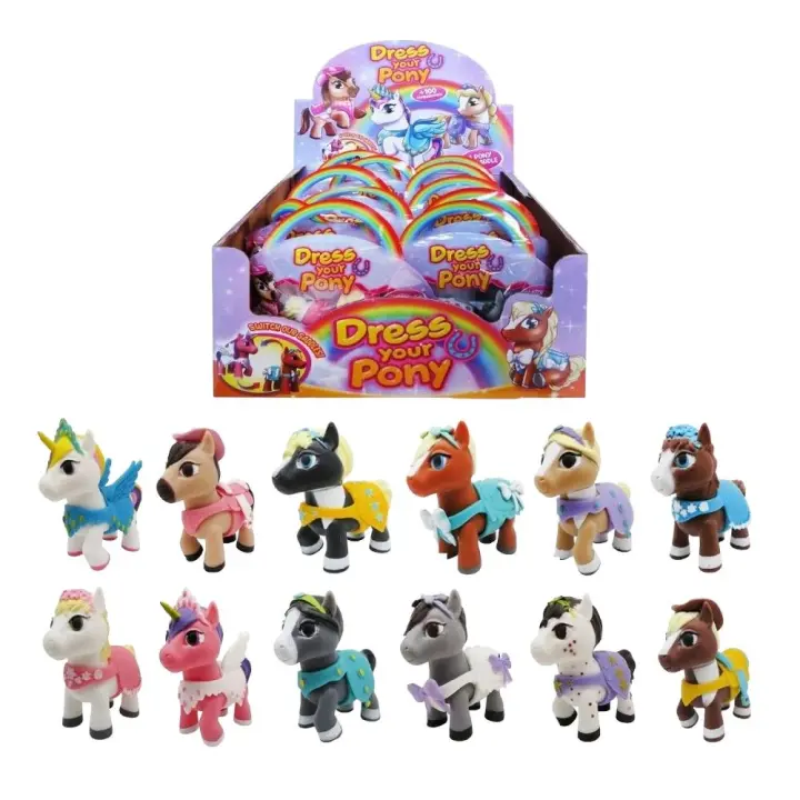 FUNKYBOX - Dress your Pony - Cambiales la ropita - Mide 8x8 cm - Una unidad - Hay un total de 12 coleccionables -  Modelos aleatorios - Incluye 1 Pony y 1 Ropa - Mayores de 6 años - 1