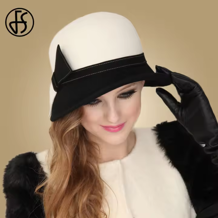 Gorro De Paja Blanca Ancha Para Mujer Gorro Bowler De Lana Acolchada Estilo Fedora Para Fiesta De Té Iglesia Casual - 1