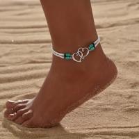 Anklet Set Bohemio Elegante Con Corazón Doble Hueco Y Cuentas Mini Hecho De Resina Y Acero Inoxidable Para Fiesta Y Boda - details 1