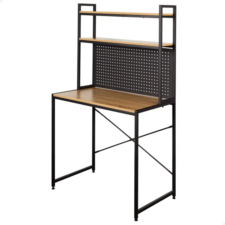 Max Home - Mesa escritorio, 84x50x148 cm, de madera y acero negro, tablero perforado, estantes almacenamiento y decoración, para oficina y estudio, estilo industrial, patas de nivelación ajustables, resistente y estable, escritorios, mesas ordenador - 1