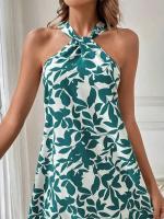 Nuevo Vestido Impreso Para Mujer Verano 2024 Hombros Descubiertos Ajustado Y Flared Falda De Rodilla Estilo Playa - details 4