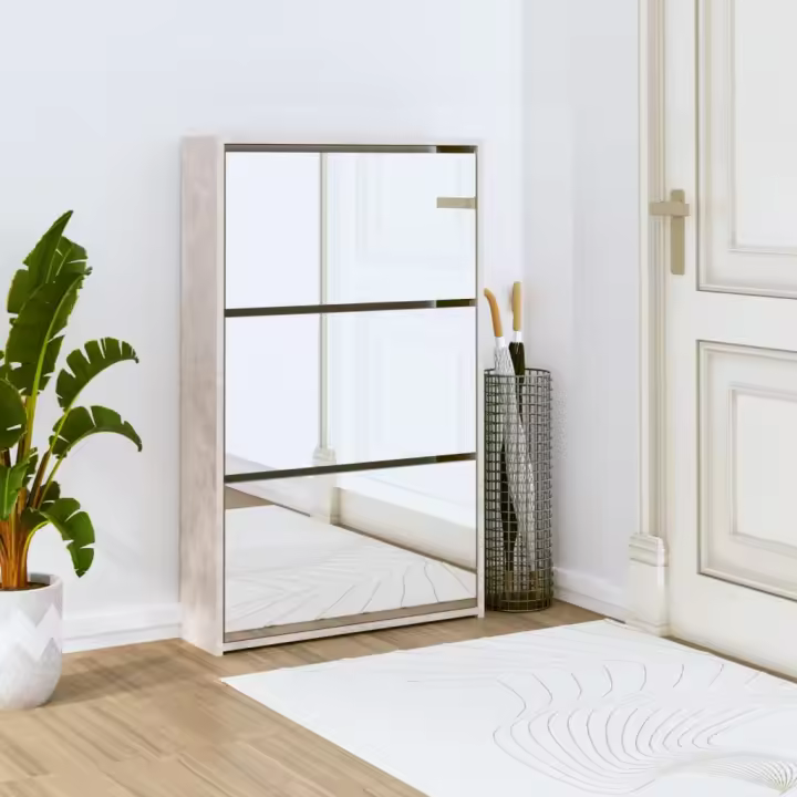 vidaXL Mueble zapatero y espejo 3 niveles gris hormigón 63x17x102,5 cm - 1