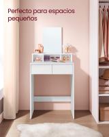 Tocador Moderno con Espejo Grande - Mesa de Maquillaje con Gabinete, 2 Cajones y 3 Compartimentos, Color Blanco - details 2