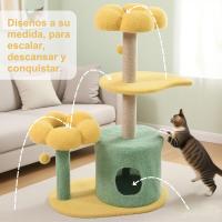 Cature,Torre Rascador para Gatos con Diseño de Flor, Casa y Plataformas, Verde y Amarillo, 55*36*89CM - details 6