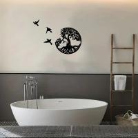 Arte De Pared De Hierro Silueta De Árbol De La Vida Y Tres Pequeñas Golondrinas 11x11 Pulgadas Decoración Para Pared Estilosa - details 0