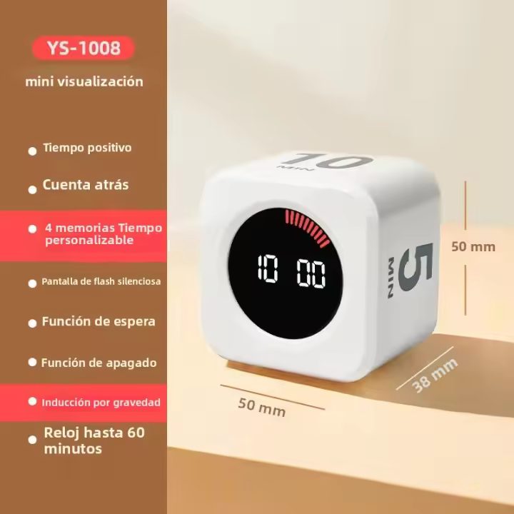 Temporizador Digital Silencioso De 60 Minutos Con Sensor De Gravedad tipo-C Para Cocinar Estudio Ducha Visual Cúbica Positiva - 1