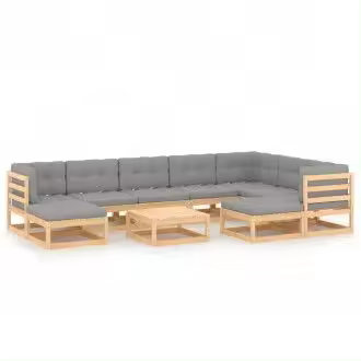 VIDAXL 3076809 conjunto mobiliario para el exterior fabricado en madera de pino con cojines grises - 1