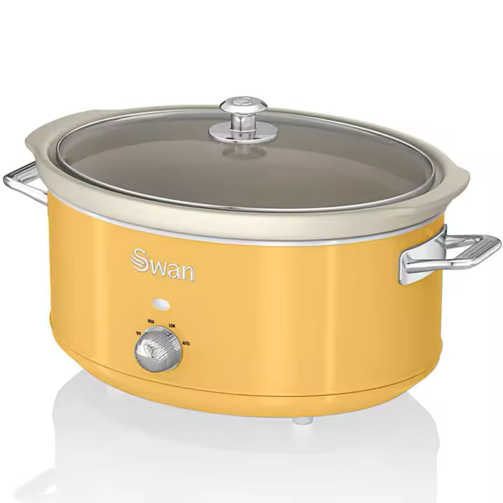 SWAN SF17031YELNEU Retro Olla Cocción Lenta, 6,5L, Recipiente Extraíble Antiadherente Cerámica Libre PFOA, Vintage, 320W, Amarillo - 1